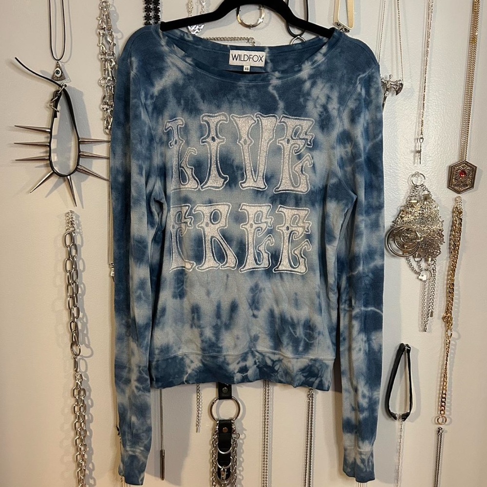 Wildfox Blue Tie-Dye 'Live Free' Women's Top